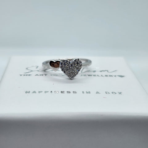 Sterling silver double heart cz ring