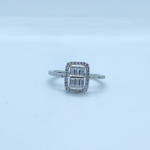 Emerald cut Style Baguette Ring with Halo
