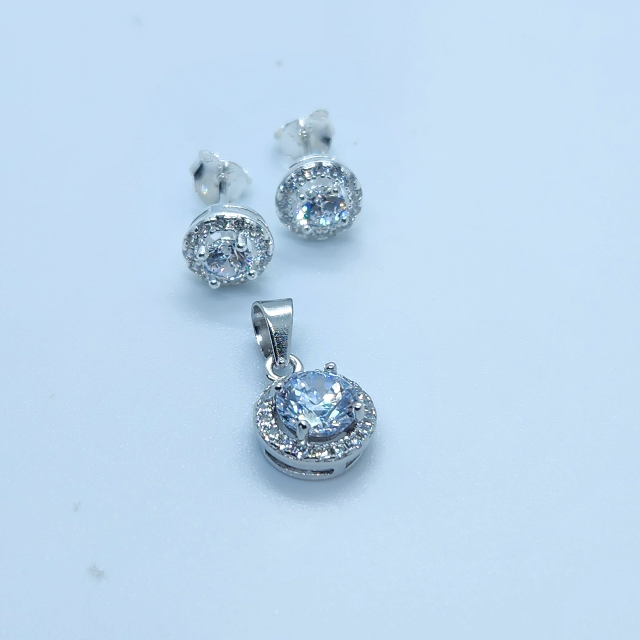 Halo CZ Pendant and Earring Set