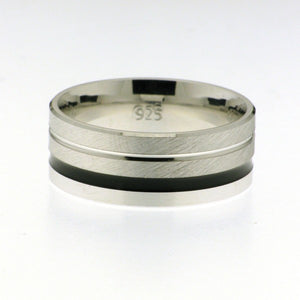 Sterling silver black enamel mens wedding band